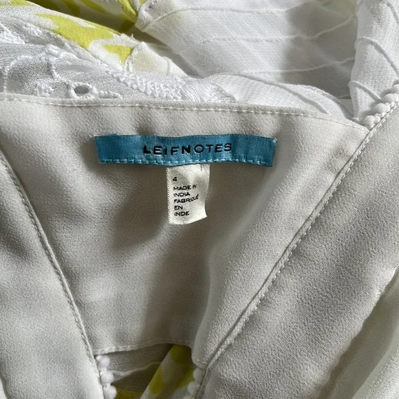 ANTHROPOLOGIE LEIFNOTES Yellow Bird Print Midi Patchwork Eyelet Lace Boho Dress - Picture 12 of 13